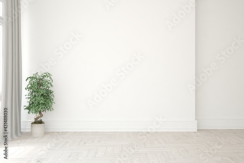 Fototapeta Naklejka Na Ścianę i Meble -  White empty room. Scandinavian interior design. 3D illustration
