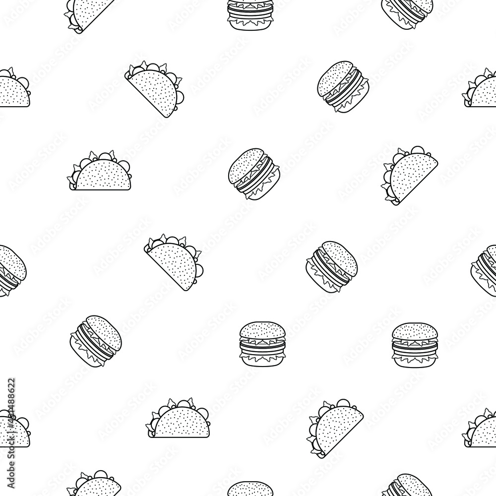 Abstract Doodle Seamless Pattern Hand Drawn Fast Food Elements Pizza Hamburger Snack Drink Croissant Vector Design Style Background Illustration Icons Abstract Doodle Seamless Pattern Hand Drawn Fast Food Elements Pizza Hamburger Snack Drink Croissant Vector Design Style Background Illustration Icons