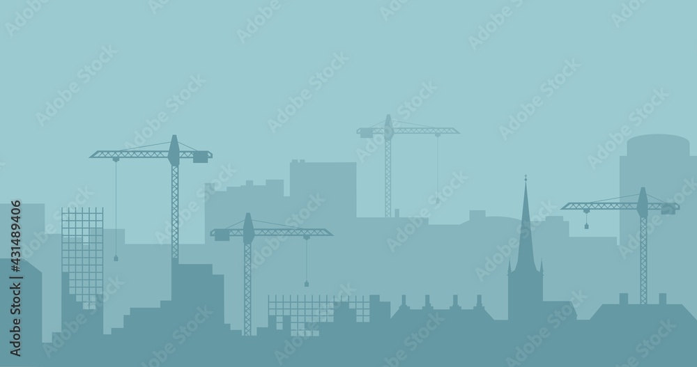 Obraz premium Abstract Industrial Skyline. Panoramic Industrial Construction landscape silhouette. Vector illustratuion