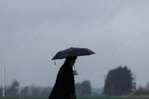 Girl with umbrella in the field.