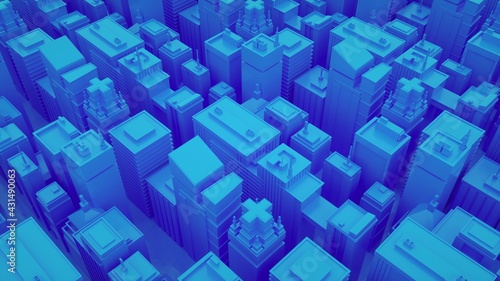 Futuristic blue city with skyscrapers. Abstract isometric city. 3d rendering