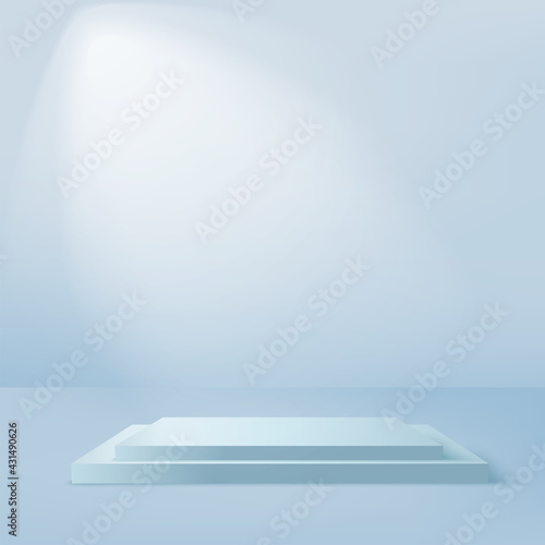 Abstract background with blue color geometric 3d podiums. Vector illustration