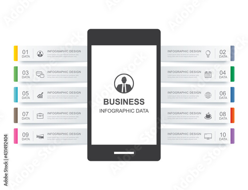 Smartphone infographic template with 10 data for business.