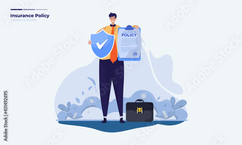 Insurance broker agent with agreement policy illustration
