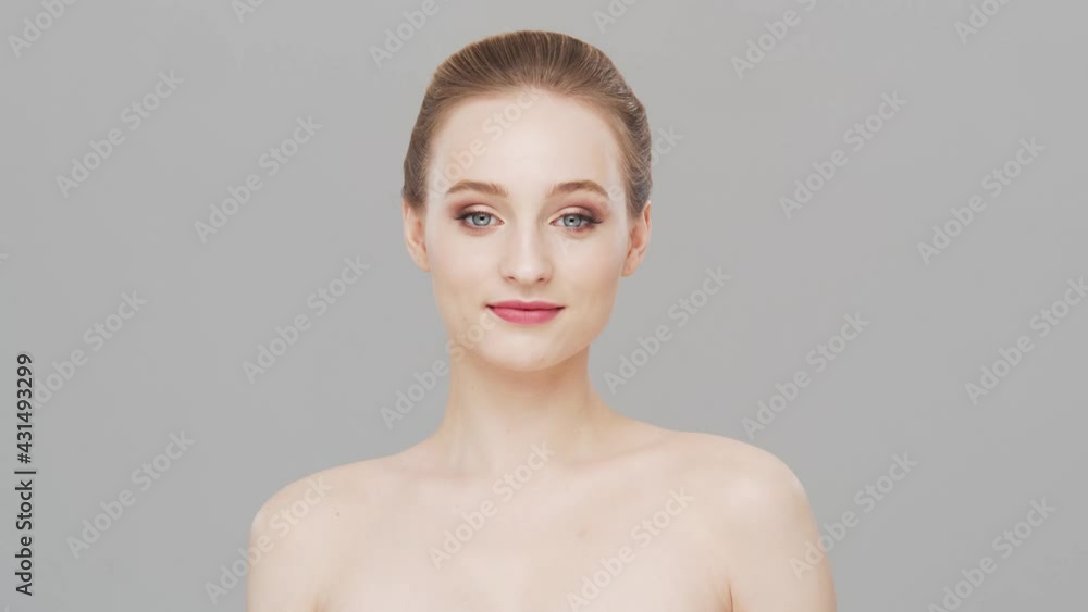 Studio portrait of young, beautiful and natural woman. Face lifting, cosmetics and make-up concept. Studio portrait of young, beautiful and natural woman. Face lifting, cosmetics and make-up concept.