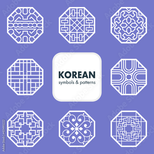 Traditional Korean symbols and patterns - vector illustration