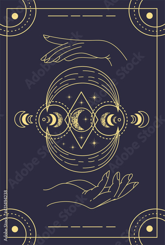 Beautiful symbolic blue magical tarot card