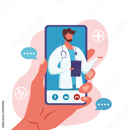 Online doctor medical consultation vector illustration.