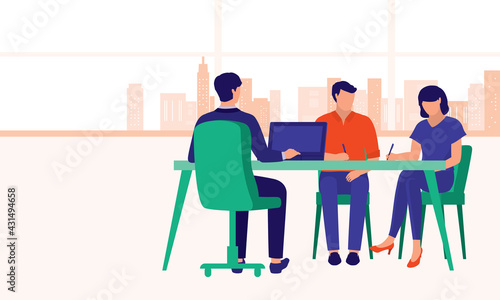 Husband And Wife Divorce. Marriage And Social Issues Concept. Vector Illustration Flat Cartoon. Couple Signing Divorce Papers At Law Firm.