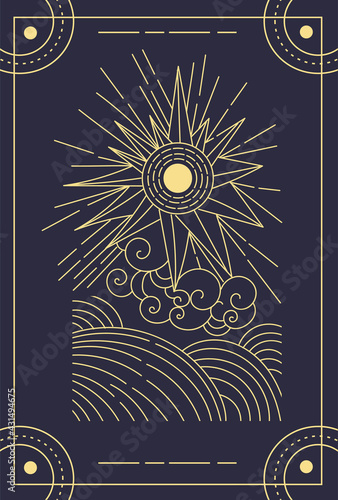 Beautiful symbolic blue magical tarot card