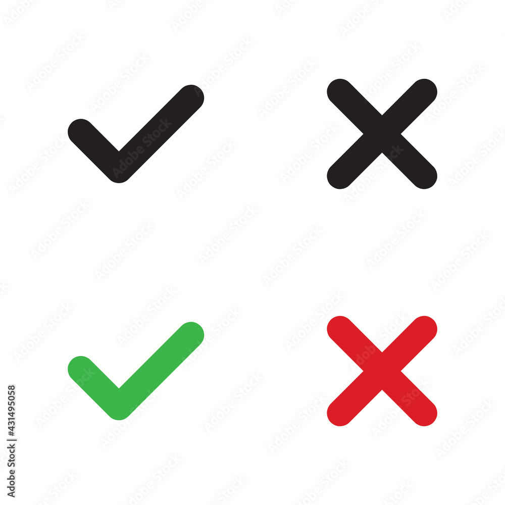 Check marks icon. Tick and cross vector icon Check marks icon. Tick and cross vector icon