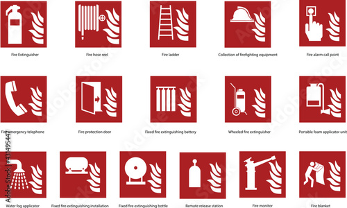 Fire emergency sign set
