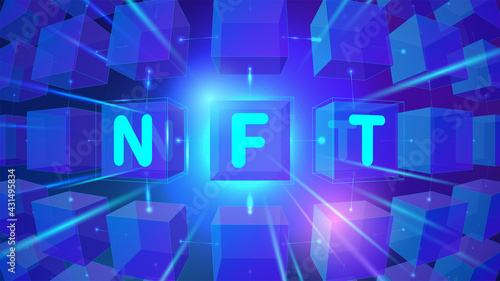 Concept of non-fungible token, unique digital items for crypto art, gaming, collectible and blockchain technology for infographics, banner, news. Vector illustration with NFT typography