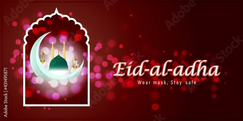 Vector illustration concept of Eid al-Adha, also known as Bakra Eid. Wear mask, Stay Safe.