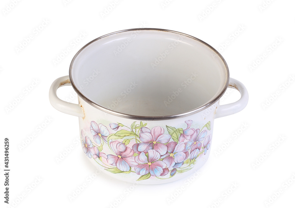 Old metal bowl. Isolated object on white background Old metal bowl. Isolated object on white background