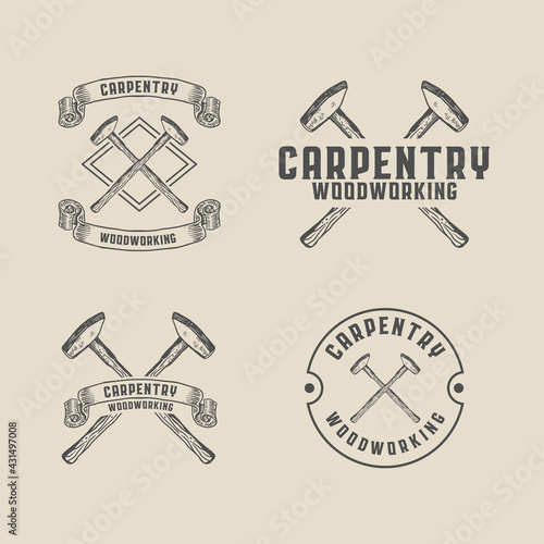 Carpentry woodworking hammer vintage logo template