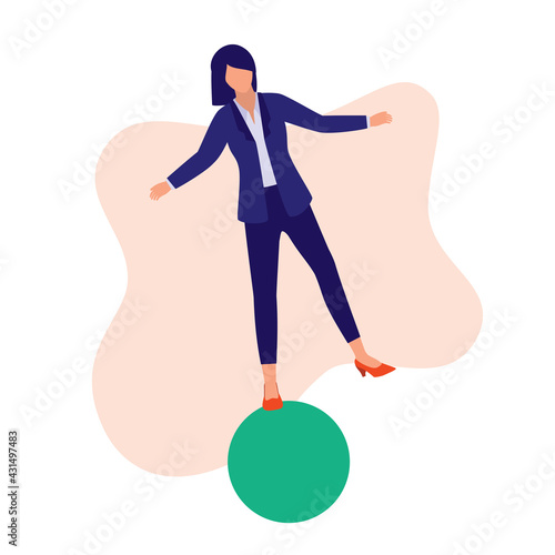 Businesswoman Strike Balance Between Work And Life. Work-life Balance And Business Challenge Concept. Vector Flat Cartoon Illustration. Woman Balancing On Ball.
