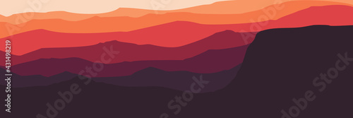sunset in the mountain cliff vector flat design illustration for wallpaper, background, banner, and template