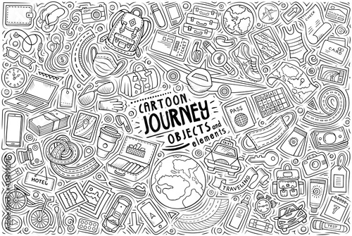 Vector doodle cartoon set of Travel 2021 theme objects and symbols © balabolka
