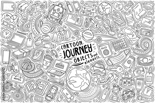 Vector doodle cartoon set of Travel 2021 theme objects and symbols