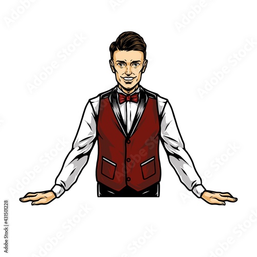 Colorful concept of smiling casino croupier