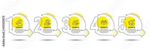Health eye, Medical tablet and Share line icons set. Timeline process infograph. Lightweight sign. Optometry, Medicine pill, Male user. Feather nib. People set. Infographics timeline template. Vector