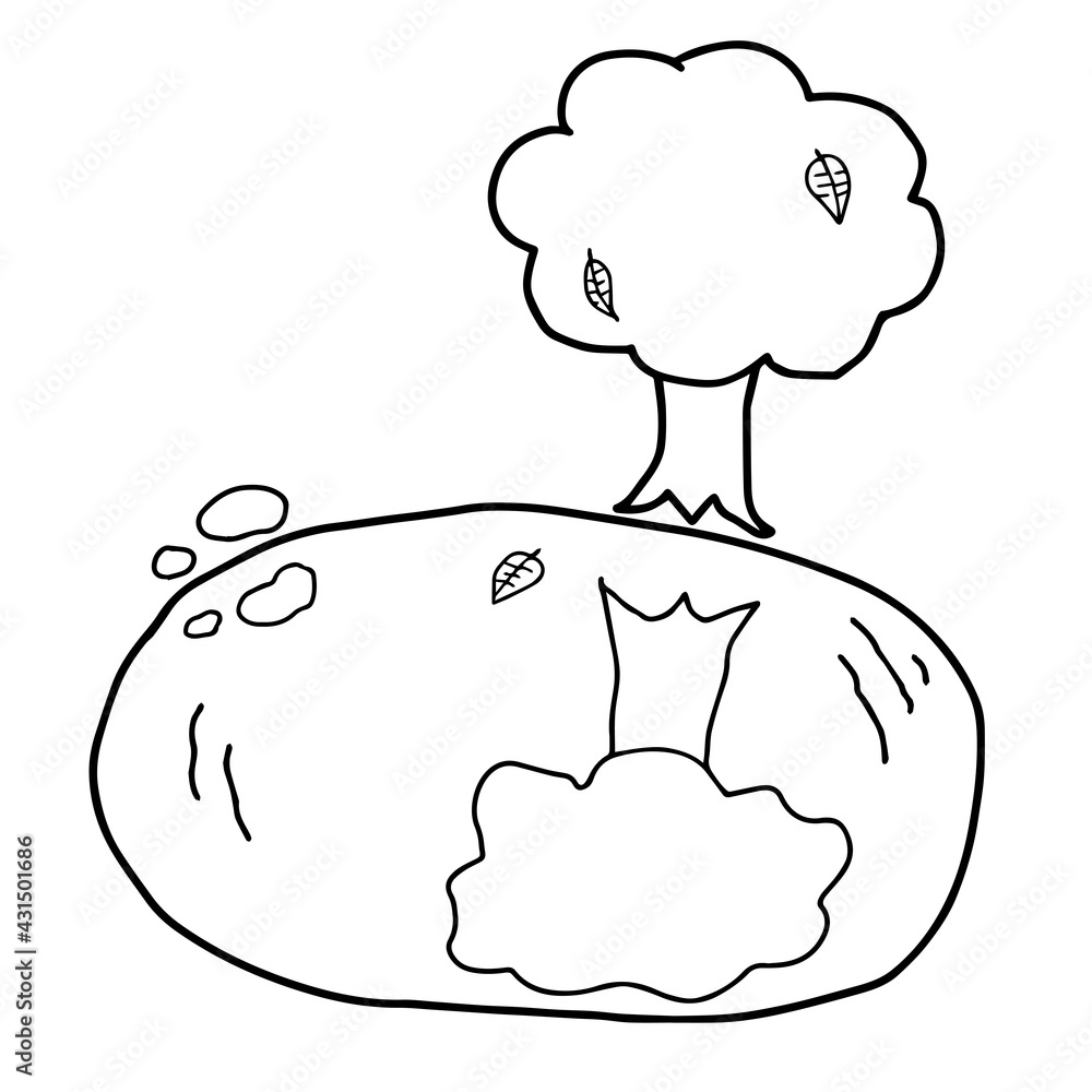 池に映る木 水鏡 の線画イラスト 秋落ち葉 Stock Vector Adobe Stock