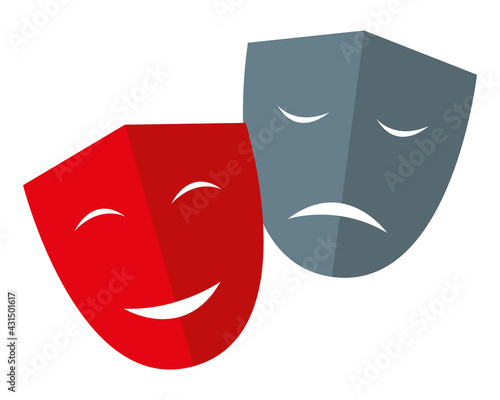 Deux masques de théâtre. Comédie et tragédie. Icône vectoriel. 