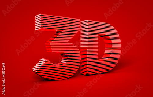 3D Word rendered in a sliced 3D model in red color on a red background