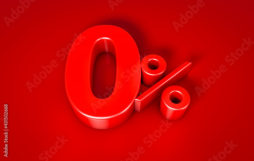 0% Interest 3D Render in red color on red background - Top View. 