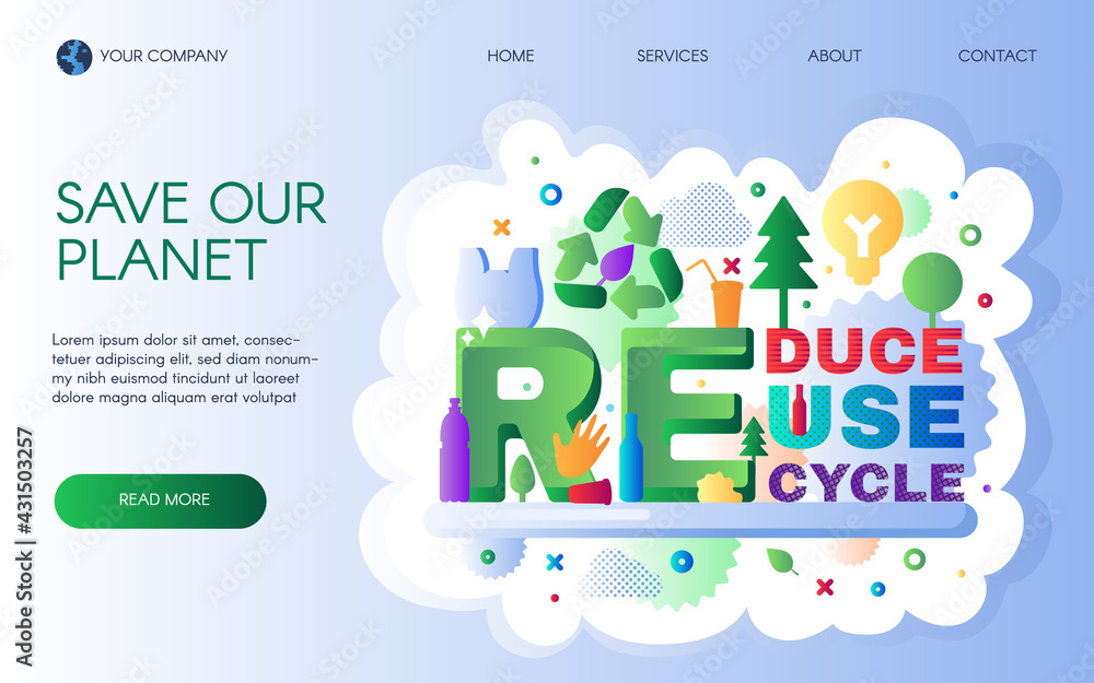 Recycle waste company landing page template vector Recycle waste company landing page template vector