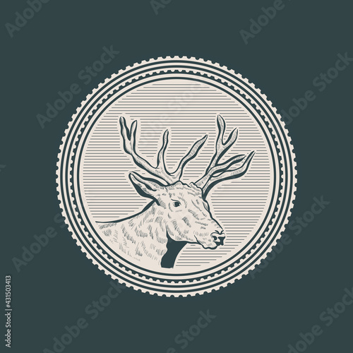 Deer head vintage circle badge