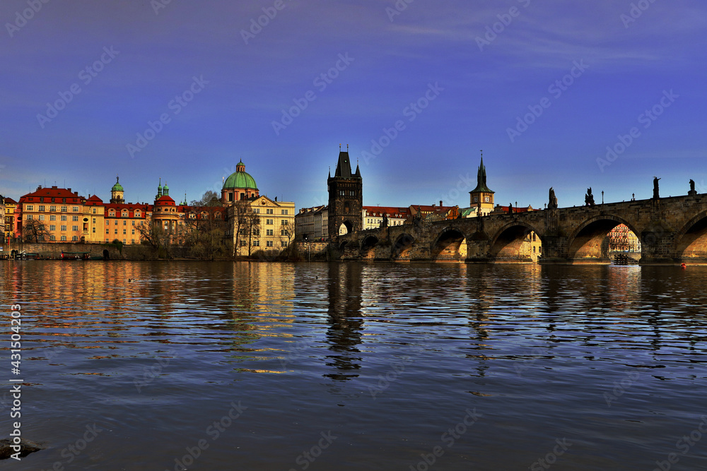 Charles bridge in Prague is beautiful, Czech republic, Prague, Old town, 04.2021 , CZ