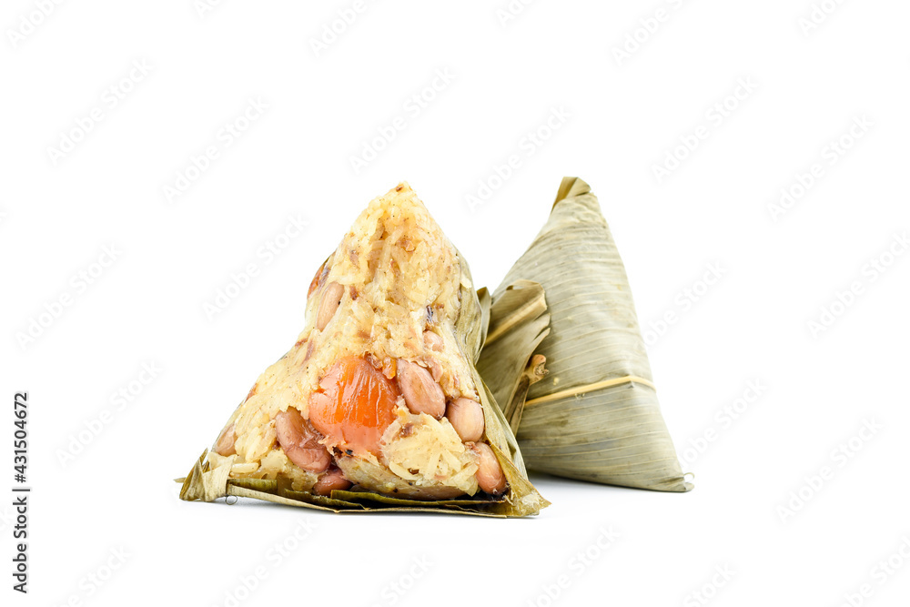Ba jang or zongzi isolated on white background, made with sticky rice