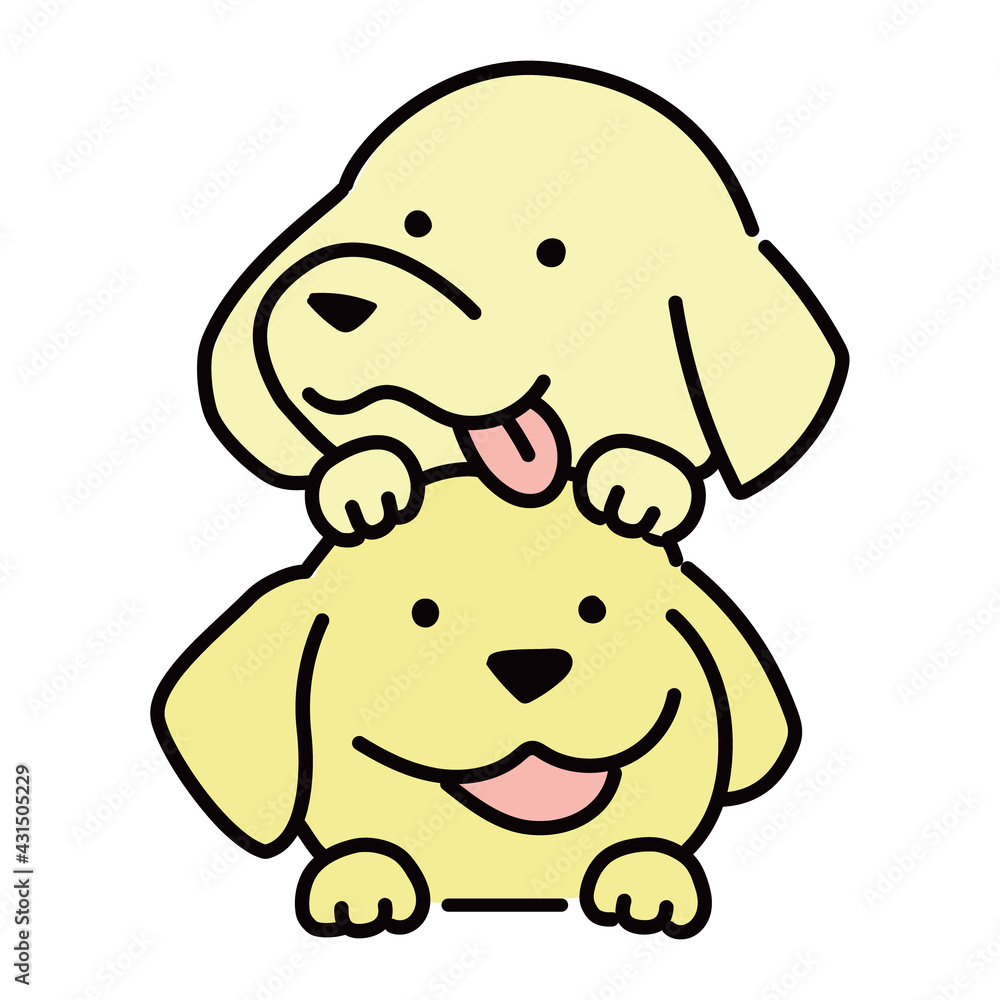 Fototapeta premium 二匹で並んでいるゴールデンレトリバーのキャラクターイラスト