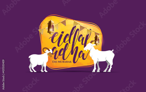 Eid al-Adha vector illustration. Muslim holiday Eid al-Adha. sacrifice ram white and black sheep. graphic design decoration kurban bayrami. month lamb and lamp.Translation from Arabic: Eid al-Adha