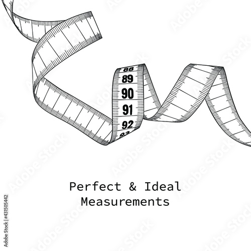 Measuring tape - hand drawn black and white vector illustration.