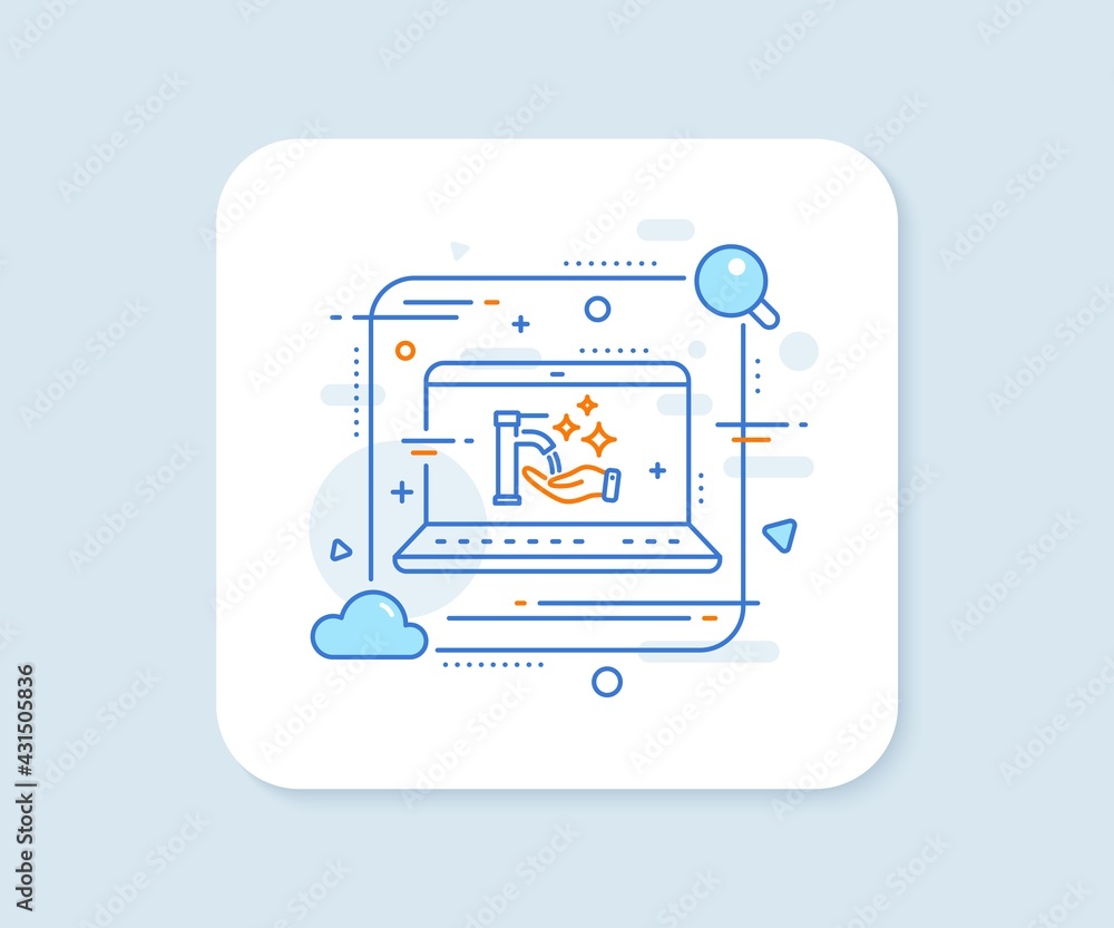 Washing hands line icon. Abstract vector button. Sanitary cleaning sign. Hand wash symbol. Washing hands line icon. Laptop concept badge. Vector Washing hands line icon. Abstract vector button. Sanitary cleaning sign. Hand wash symbol. Washing hands line icon. Laptop concept badge. Vector