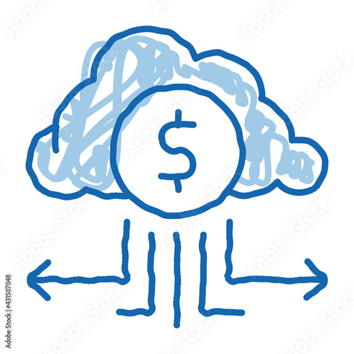 Charge Money Through Cloud Storage doodle icon hand drawn illustration