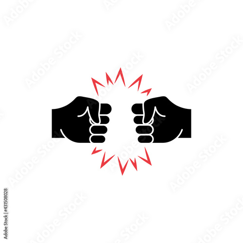 Two Hands Fist Bump icon. Fists Punching as Greeting. Respect, Fight, Conflict and Handshake concept. Punch between Two Fists. Vector illustration