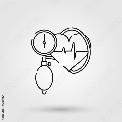 Blood pressure and heart rate monitor device for medical, healthcare concept. Line icon design.