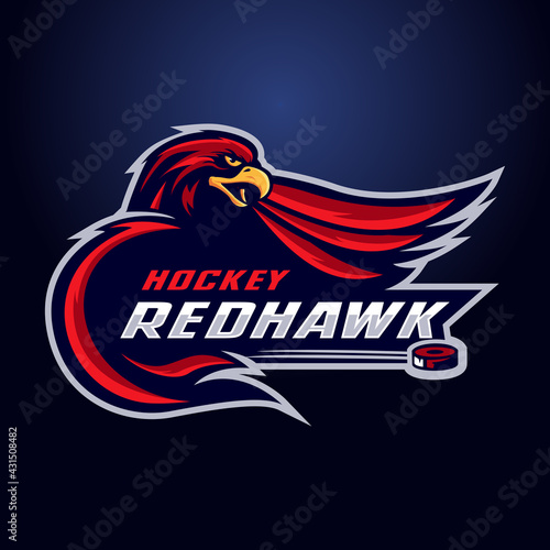 Hockey red hawk mascot logo