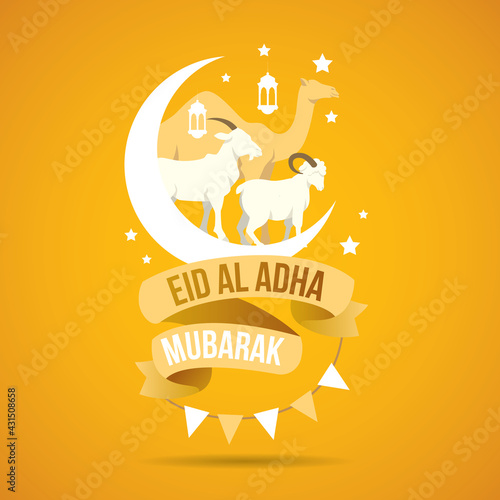 Eid al-Adha vector illustration. Muslim holiday Eid al-Adha. sacrifice ram white and black sheep. graphic design decoration kurban bayrami. month lamb and lamp.Translation from Arabic: Eid al-Adha
