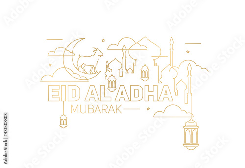 Eid al-Adha vector illustration. Muslim holiday Eid al-Adha. sacrifice ram white and black sheep. graphic design decoration kurban bayrami. month lamb and lamp.Translation from Arabic: Eid al-Adha