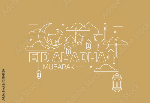 Eid al-Adha vector illustration. Muslim holiday Eid al-Adha. sacrifice ram white and black sheep. graphic design decoration kurban bayrami. month lamb and lamp.Translation from Arabic: Eid al-Adha