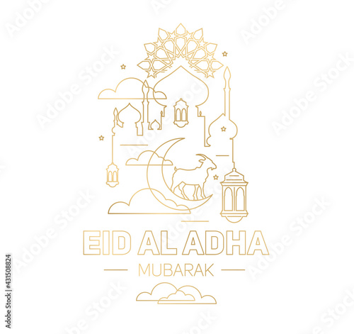 Eid al-Adha vector illustration. Muslim holiday Eid al-Adha. sacrifice ram white and black sheep. graphic design decoration kurban bayrami. month lamb and lamp.Translation from Arabic: Eid al-Adha