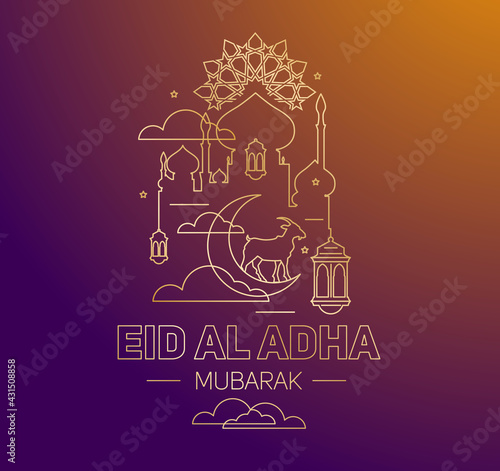 Eid al-Adha vector illustration. Muslim holiday Eid al-Adha. sacrifice ram white and black sheep. graphic design decoration kurban bayrami. month lamb and lamp.Translation from Arabic: Eid al-Adha