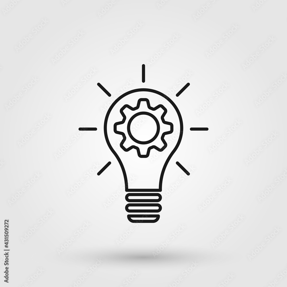 Idea development concept icon. Lightbulb with gear symbol. Creative process icon. Idea development concept icon. Lightbulb with gear symbol. Creative process icon.