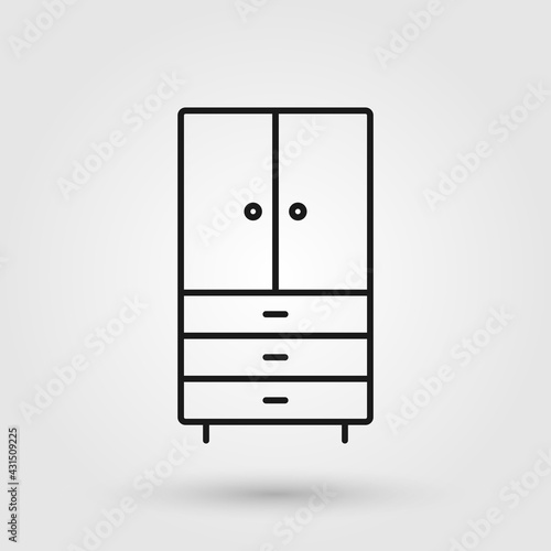 Wooden wardrobe line icon illustration. Bedroom furniture design.