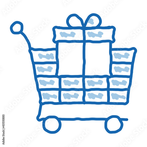 Trolley with Gift doodle icon hand drawn illustration photo